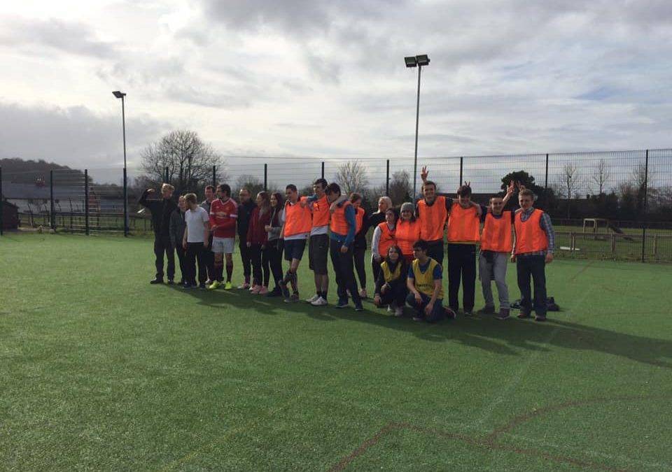 Fairfield Farm College students vs staff in Sports Relief Football challenge!